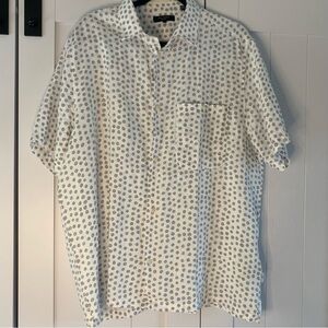 Ted Baker London Linen Polka Dot Shirt Mens Size 5 XXL Gray White Button Up